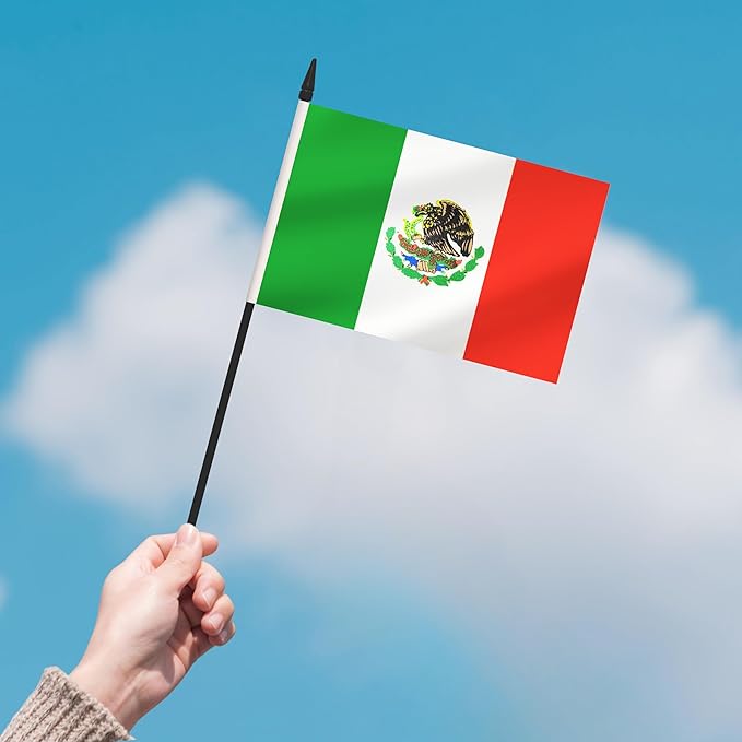 12 Pack Mexico Desk Flags, Mexican Desktop Flag, Small Miniature Office Flags with 12" Black Pole and Black Base, Offices, Classroom, Home, Festival Decoration (Mexico)