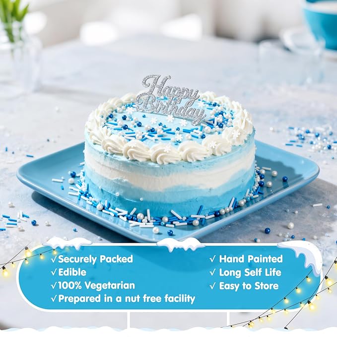 Edible White Snowflake Sprinkles,Blue White Nonpareils Pearls Jimmies Mix Sugar Sprinkle,100g,Snow Block Candy for Cake Decorating,Holiday Cake Decorations,Dessert,Cookies,Christmas Winter Baking Decorating