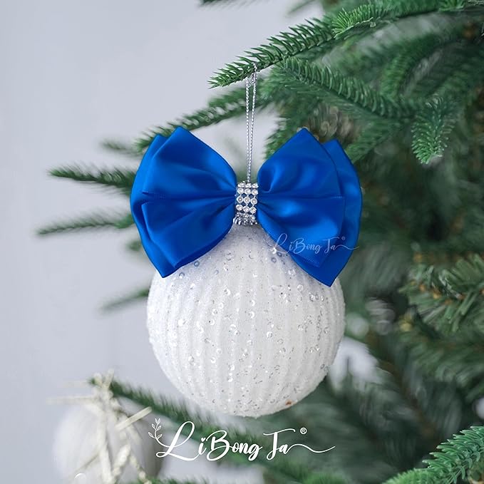 Royal Satin Bows 4'' Premade Blue Ribbon Bow, Gift Bows with Rhinestone, Wrapping Bows for Presents, Greeting Cards, Treat Bags, Wine Bottles, Valentines Bows for Gift Wrapping-12 Counts