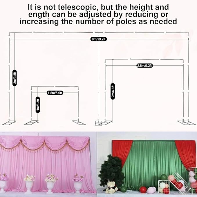 20ftx10ft Backdrop Stand Portable Pipe and Drape Poles Kit for Wedding Parties Curtains Stage Decoration Photography Photo Booth, Metal Curtain Frame Long Background Stand Support System
