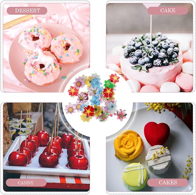 Edible Flowers 120pcs Wafer Paper Cake Cupcake Toppers for Decorating Rice Paper Flower Food Decorations for Baking Girl Birthday Party Mix Size Color (Flowers)
