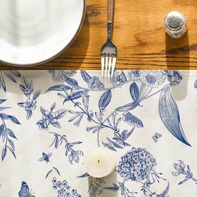 Artoid Mode Monochrome Sketch Birds and Flowers Spring Table Runner, Seasonal Summer Fall Kitchen Dining Table Decoration for Home Party Decor 13x72 Inch