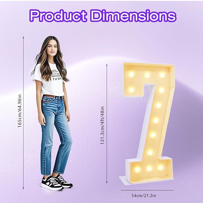4FT Plastic Marquee Numbers 7 - Light up Numbers Are Made from Corrugated Plastic Board - Quick Assembly Without Tools, Disassembled Components Can Be Used for Photo Wall Decoration, Yard Sale Signs
