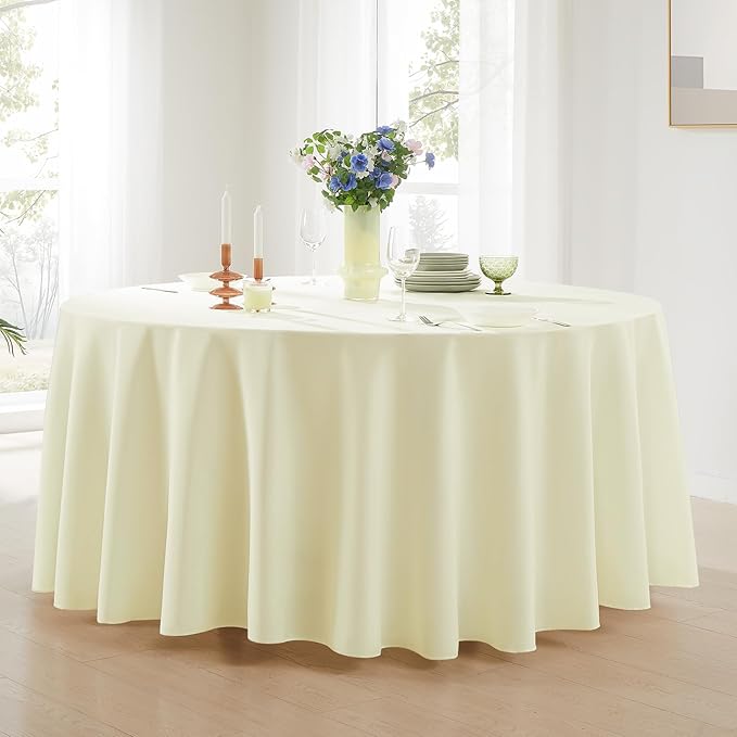 Round Tablecloth 2 Pack 90 Inch Ivory Tablecloths Washable Decorative Linen Polyester Table Clothes Cover for Dining Table Banquets Buffet Parties and Wedding