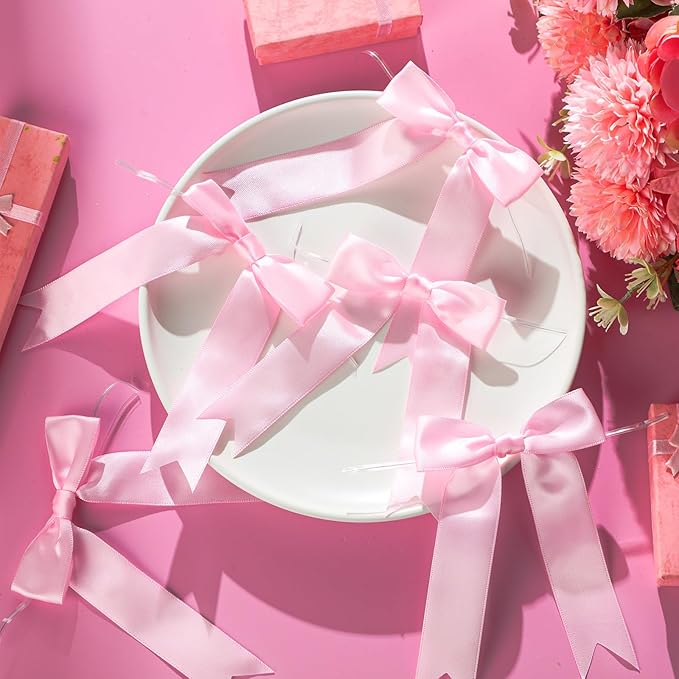 Riceshoot 24 Pcs Satin Ribbon Bow 3.5x5 Inch Twist Tie Bows for Gift Balloon Bag Cake Craft DIY Wedding Birthday Party Decor