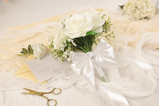 White Satin Ribbon 1-1/2 inch X Continuous 25 Yards, Single Face Polyester Ribbon Perfect for Gift Wrapping, Flower Bouquet, Wedding Decor, Crafts, Bow Making, Sewing and More