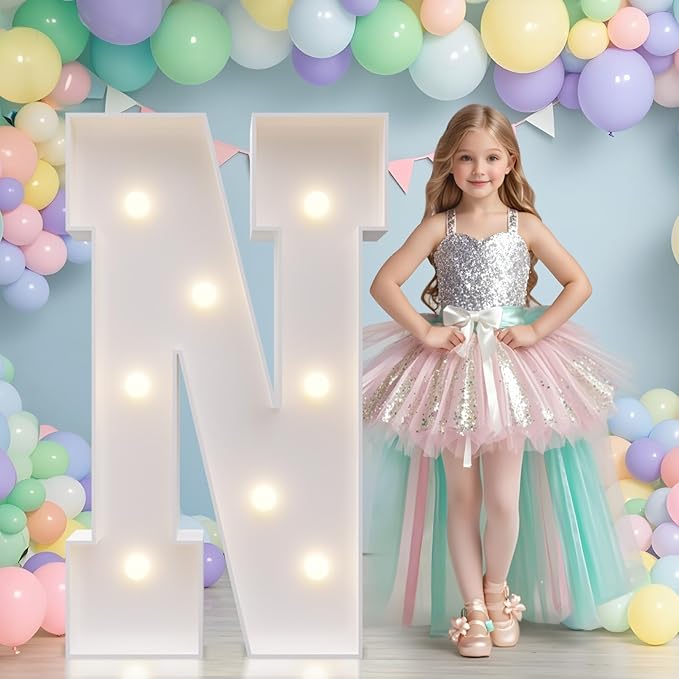 JoyMuse Marquee Letters 3 Feet Tall, Light Up Letters 3FT with Lights, Large Letters for Party, Letter N Light Up Letters for Baby Shower Wedding Proposal Graduation Birthday Decorations