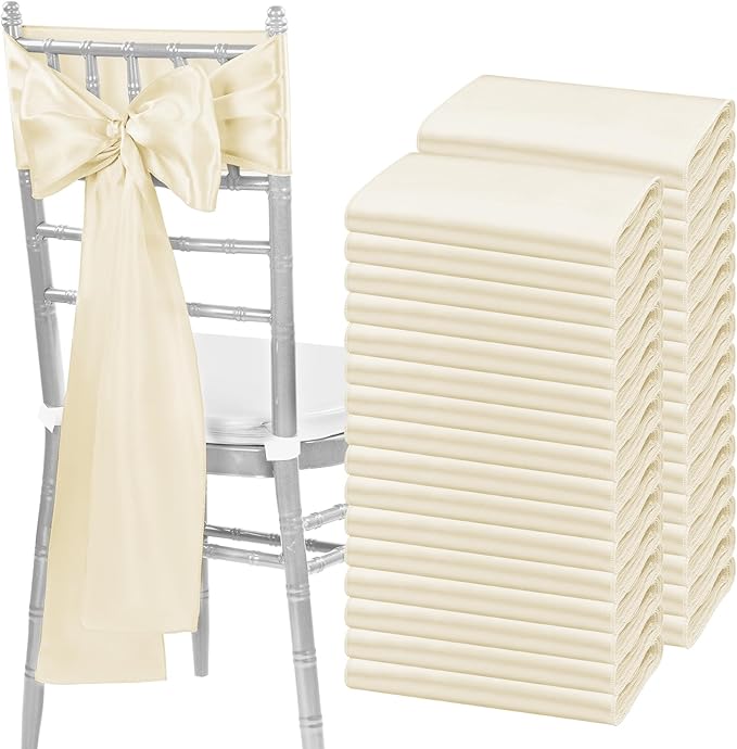 fani 120 PCS Ivory Satin Chair Sashes Bows Universal Chair Cover for Wedding Reception Restaurant Event Decoration Banquet,Party,Hotel Event Decorations (7 x 108 inch)