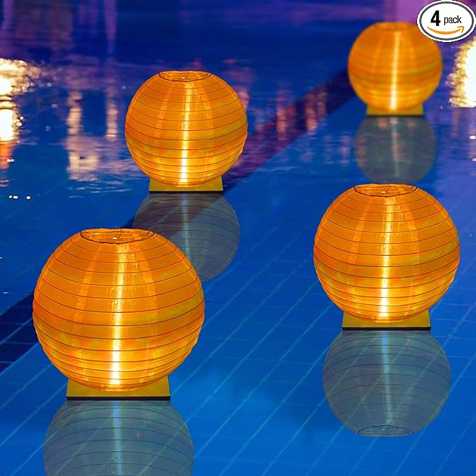 Floating Lanterns LED Pool Lights,IP68 Waterproof Pool Lights That Float ,13 Color Changes by Remote Control for Pool Decor,Outdoor Party,Wedding (4Pcs-10 inches)