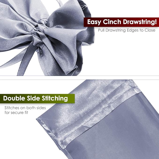 3" x 4" Silver Satin Gift Bags, Jewelry Bags, Wedding Favor Silky Drawstring Baby Shower Christmas 50 per Pack