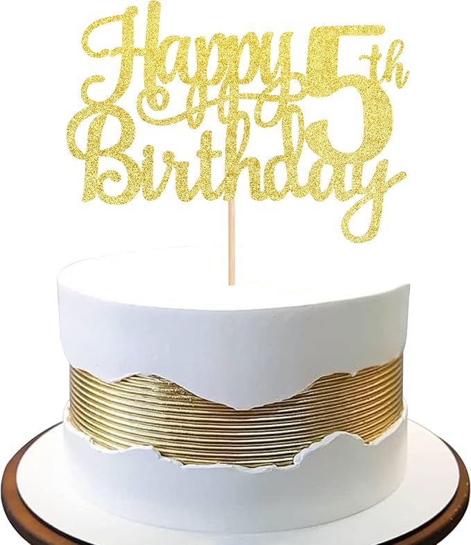 1 PCS Happy 5th Birthday Cake Topper - Gold Glitter Cheers to 5 Years - Fabulous Cake Decoration for 5th Birthday Theme Party