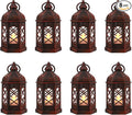 LLQ 8Pack Mini Lantern Decorative for Halloween Christmas & Wedding, Small Vintage Moroccan Lantern with Flickering LED Candle for Table Centerpieces, Enchanted Forest Medieval Decor, Hanging Ornament