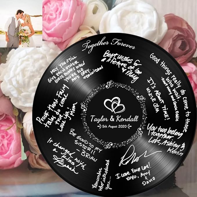 Personalized Vintage Record Guest Book Sign Custom Name Date Rustic Wedding Guest Book Alternative Unique Guest Book for Wedding Anniversary (Style 8)