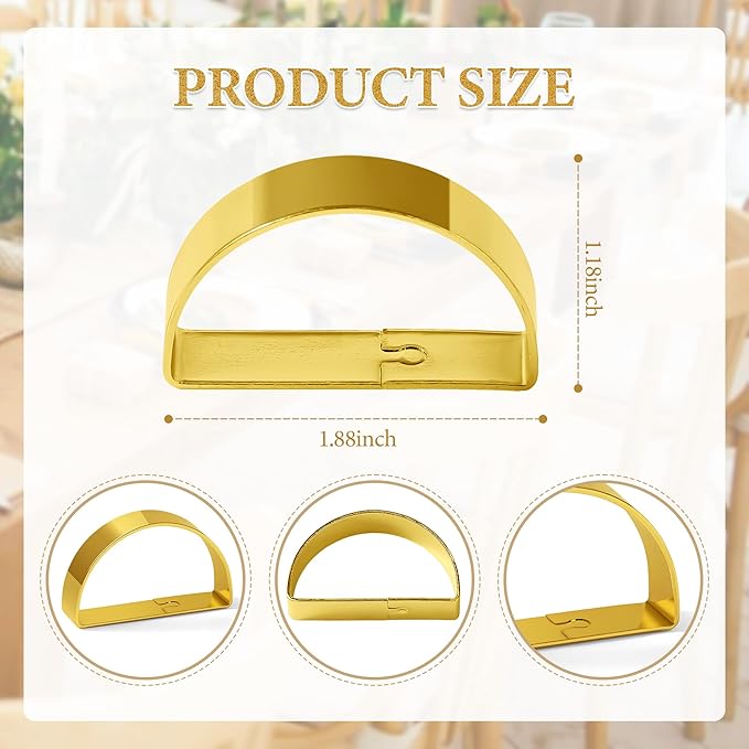 Gold Napkin Rings Set of 12, Iron Material Bright Gold Napkin Holder, Fall Thanksgiving Christmas Easter Napkins Rings for Daily Table Decor Wedding, Banquet, Party