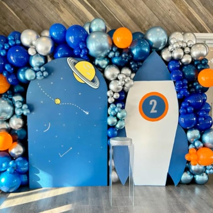 Orange Blue Balloons, Outer Space Party Balloons Set,12 Inch Navy Blue Silver Orange Yellow Agate Latex Balloon, for Boys Girls Space Theme Birthday Party, Graduation Baby Shower