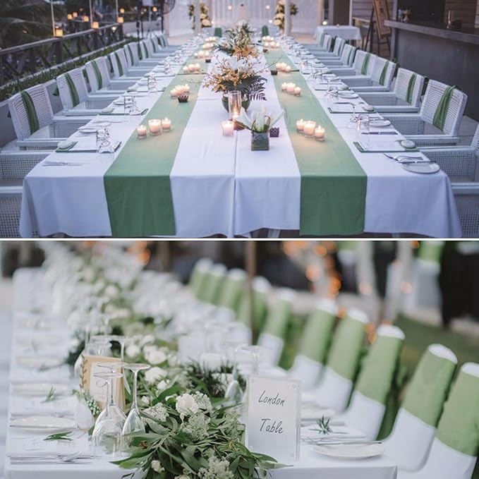 50 PCS Satin Chair Sashes Bows Decorative Universal Chair Cover Chair Ribbon Ties Back Sash for Wedding Party Ceremony Reception Hotel Event Banquet Restaurant Home Kitchen Decor(7x108inch,Sage Green)