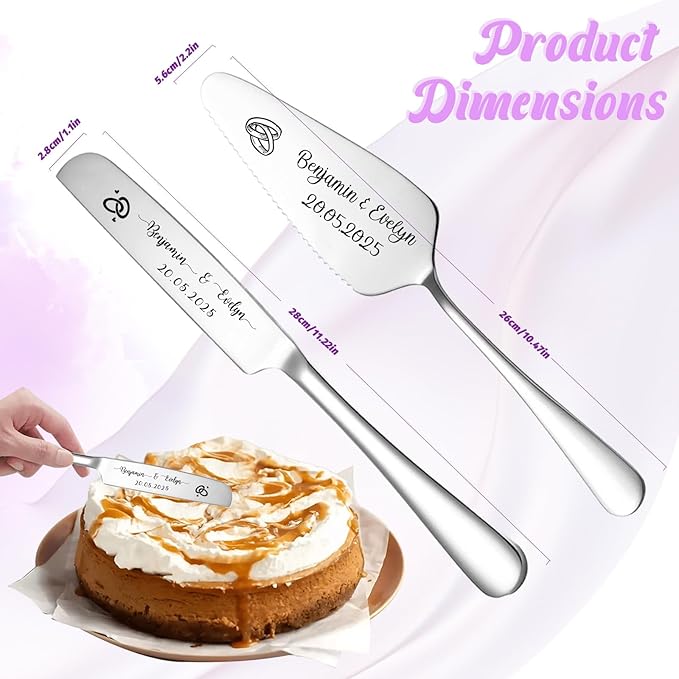 Custom Wedding Cake Knife and Server Set,Personalised Cake Serving Kit,Engraved Cake Cutting Set for Wedding,Personalized Gift for Anniversary, Valentine's Day Birthday or Christmas