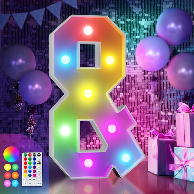 imprsv 3FT Colorful Marquee Light Up Letters &, 18 Colors Large Light up Letters Alphabet Sign with Remote, Big Marry Me Sign, Birthday Party Decorations Baby Shower Anniversary Wedding Decoration