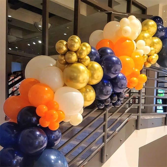 Navy Blue and Orange Balloons, Navy Metallic Orange White Latex Balloons Set, Dark Orange for Boys Men Space Basketball Birthday Baby Shower Wedding Graduation Party Decorations Is-02