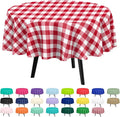 QIKSION Red Gingham Round Tablecloth 2 Pack, 84 Inch Plastic Checkered Table Cover Disposable for Parties