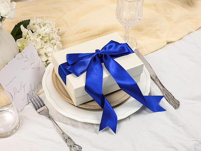 Royal Blue Satin Ribbon 1-1/2 inch X Continuous 25 Yards, Single Face Polyester Ribbon Perfect for Gift Wrapping, Flower Bouquet, Wedding Decor, Crafts, Bow Making, Sewing and More