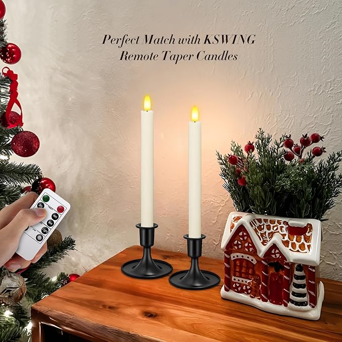 Candlestick Holders 2 PCS Short Metal Taper Candle Holders, KSWING Black Candle Stick Holders Set, Perfect for Table Centerpiece Mantel Party Wedding Christmas Home Decor, Set of 2