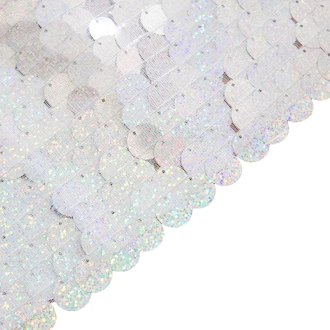 JYFLZQ Iridescent Silver Payette Sequin Backdrop Curtains 8ft x 8ft 1 Panel Glitter Thick Shimmer Backdrop Background Photo Booth Backdrops for Parties