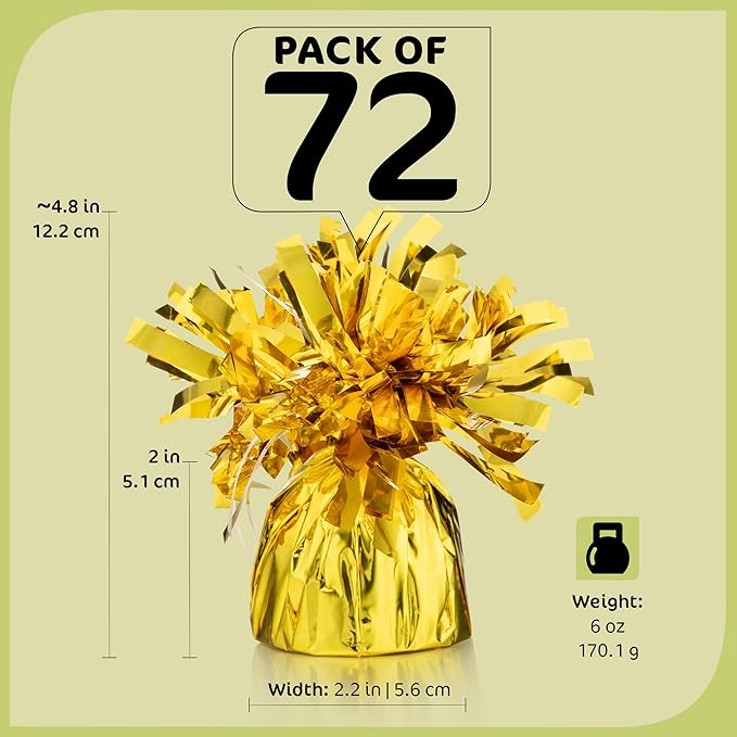 Gold Balloon Weights Bulk Pack of 72 Heavy Metallic Foil Balloon Anchor Weights for Helium Balloons, 4.8’’ Base for Balloon Bouquet Table Centerpieces & Balloon Cluster Floor Party Decorations