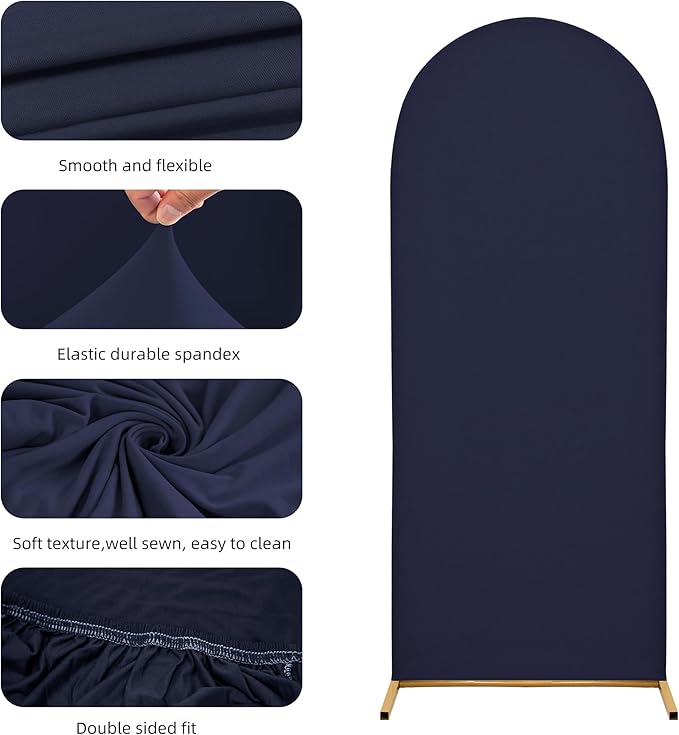 Wedding Arch Covers Arch Backdrop Cover Arch Stand Covers 7.2FT 6FT Set 2 Arch Cover Spandex Fabric Stretchy Backdrop for Wedding Birthday Party Decoration Baby Shower (Dark Blue)