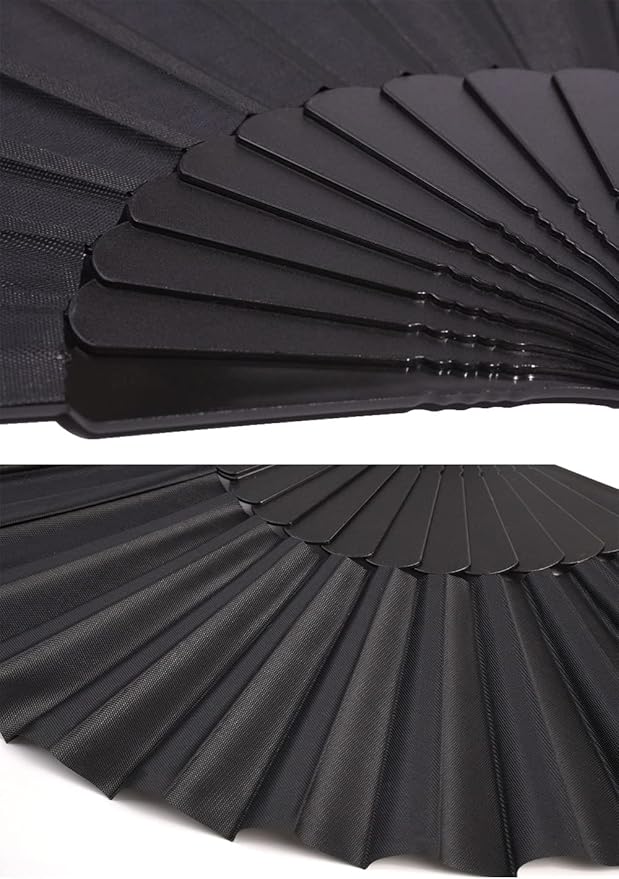 HUNANBANG 4 Pieces Folding Hand Fans Church Wedding Gift, Party Favors, DIY Decoration Gift Size9 Wholesale (Black 4pack)