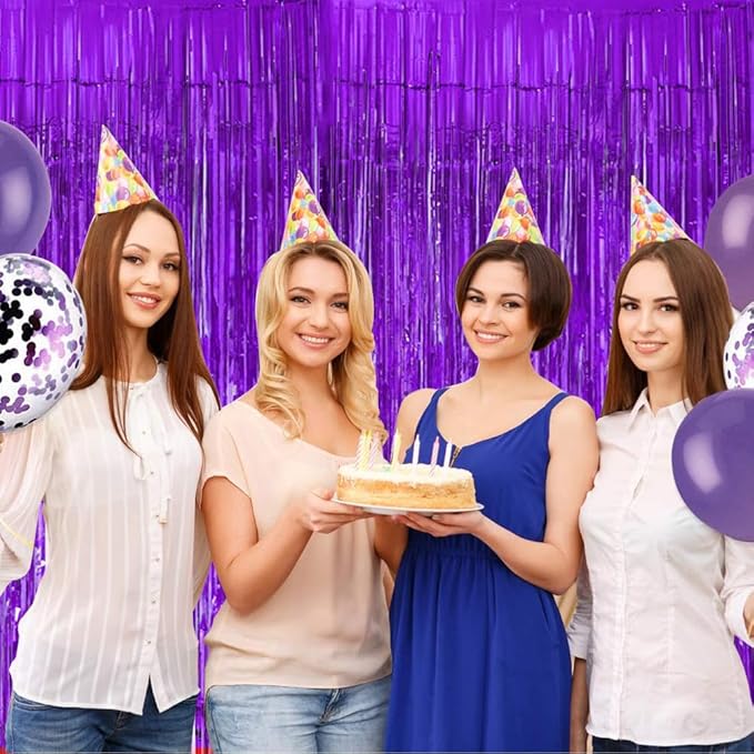 BEISHIDA 4 Pcs Purple Door Streamers Tinsel Curtain Party Streamers Backdrop Fringe Foil Wall Background for Birthday Halloween Wedding Party Decoration(3.28 ft x 6.56 ft)