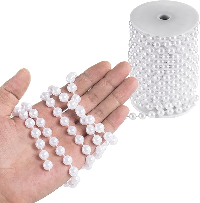 XINHUIDALSQ Craft String of Pearls 10 MM Faux Pearl Beaded, 33 Feet White Garland Bead String for Christmas Tree Decorations, Wedding Party Decoration (White, 10mm/10M)