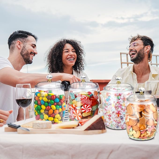 Nuogo 6 Pcs Plastic Candy and Cookie Jar with Lids Decorative Apothecary Jars Candy Buffet Containers Clear Airtight Food Storage Canister Home Decoration(42 oz,Classic)