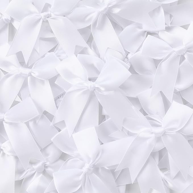 Feluwi White Gift Wrap Bows (50 Pcs) - 3.3 Inch Elegant Plastic-Free Bows for Christmas Gifts, Birthday Presents, Wedding Friendly Party Supplies, Baby Shower, Gift Bags Decorative Accessories