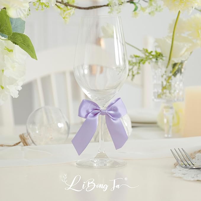 3.5" Lavender Bow Satin Pre-Tied Bows for Gift Wrapping, Small Bows for Crafts, Purple Bows, Candy Apple Bows, Twist Tie Bows for Cake Decorating, Party Favor, Wedding Decoration-36 Counts