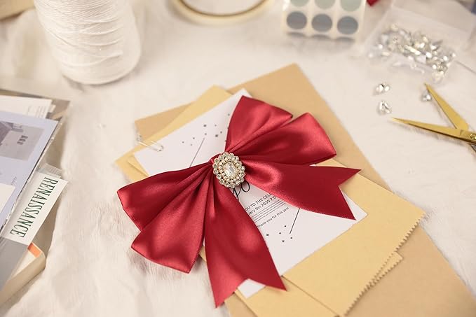 Scarlet Red Satin Ribbon 1-1/2 inch X Continuous 50 Yards, Single Face Polyester Ribbon Perfect for Gift Wrapping, Flower Bouquet, Wedding Decor, Crafts, Bow Making, Sewing and More
