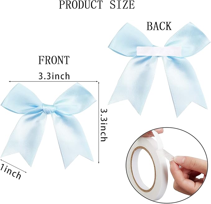 50 Pieces Gift Wrap Bows Premium Satin Ribbon Bows 3.3 Inch Craft Bows for Gift Wrapping DIY Treat Bags Holiday Gifts Bag Party Decorations, Wedding Decor Christmas Birthday Presents (Light Blue)