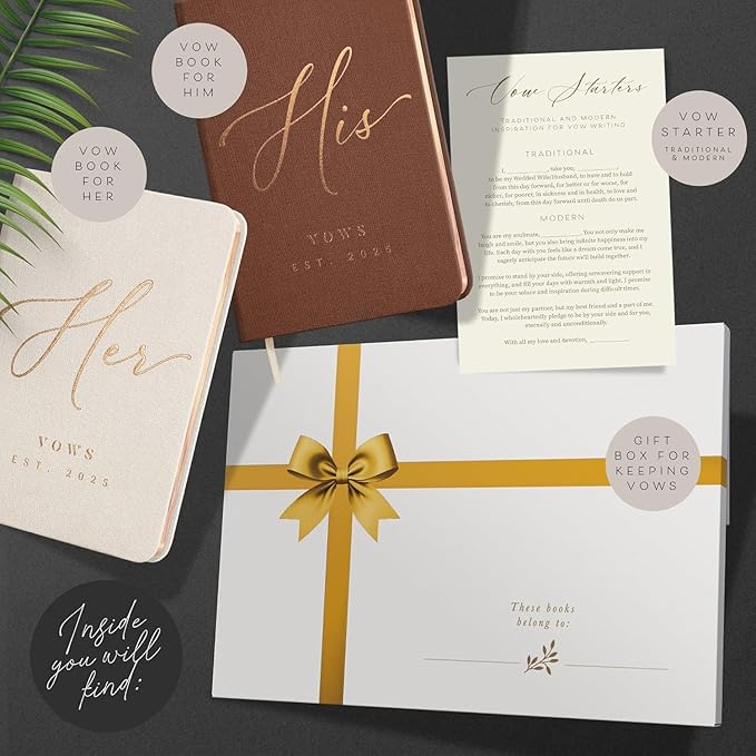 Custom 2025 Vow Books His & Hers - Ivory & Terracotta Linen Wedding Vow Books, Wedding Accessories for Brides & Grooms, His & Hers Gifts - Wedding Registry Must Haves 2025 & Elopement Essentials