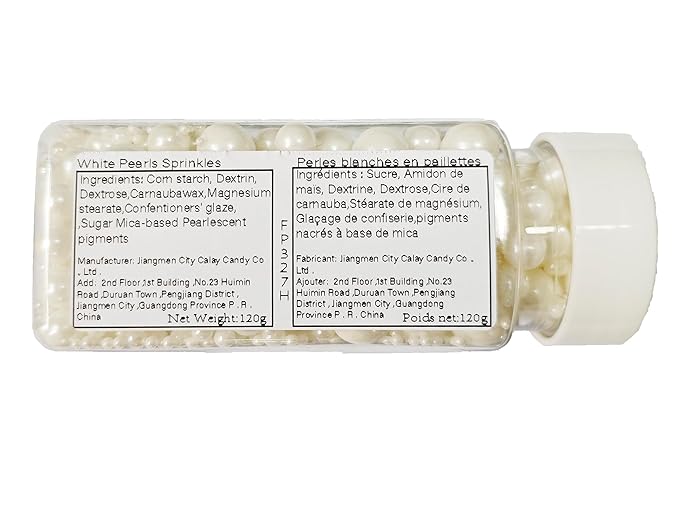 Edible White Pearls Sugar Sprinkles 120g/4.23 oz, Mix size Candy Pearl for Cake Decorating and Cupcake Toppers Cookie Decorations Ice Cream Topping Wedding Shower Party Valentines Halloween Christmas