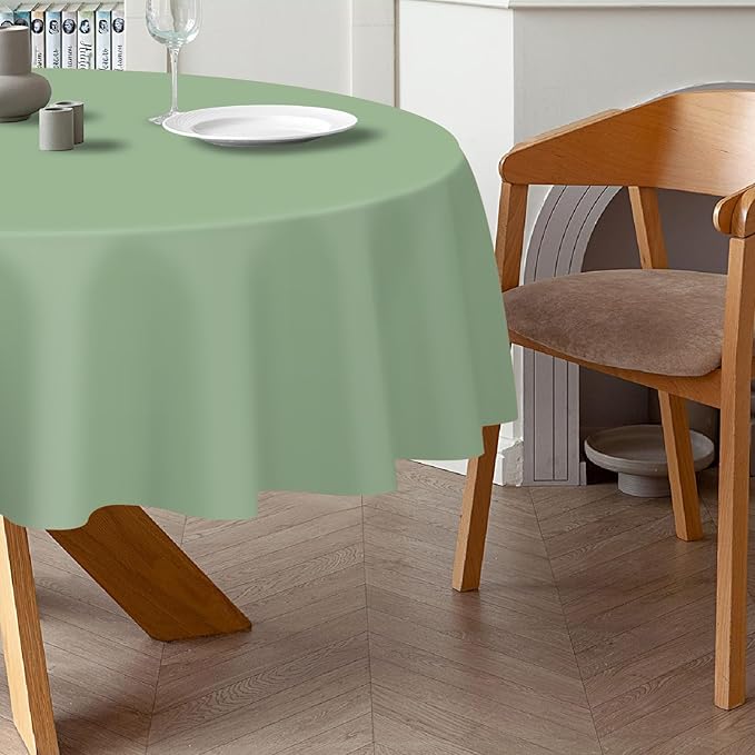 QIKSION Sage Green Round Tablecloth 12 Pack, 84 Inch Plastic Table Cover Disposable for Parties