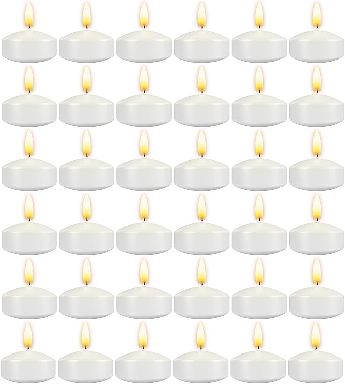 Aignis 36pcs Floating Discs Wax Candles, Burning Time 4+ Hours, 2 Inch Unscented Dripless, White Set for Wedding/Birthday/Celebration/Party/Holiday/Home Décor