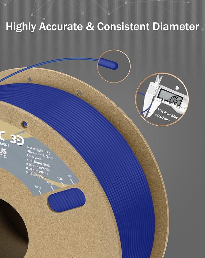 DURAMIC 3D PLA Plus Filament 1.75mm Blue Tougher and Stronger Dimensional Accuracy Probability +/- 0.02mm