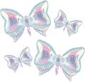 4Pcs Iridescent Foil Balloons, Iridescent Bow Foil Balloons, Rainbow Bow Holographic Clear Foil Balloon for Birthday Baby Shower Mermaid Rainbow Bachelorette Wedding Party Decorations
