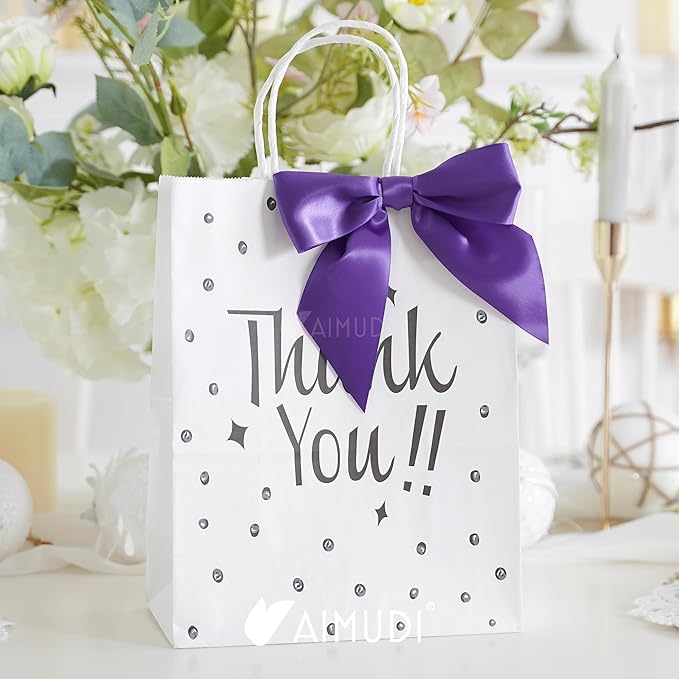 AIMUDI Purple Satin Bows 5.5" Bows for Gift Wrapping Satin Twist Tie Bows Premade Ribbon Bows for Treat Bags Invitations Baskets Crafts Wreaths Wedding Birthday Baby Shower Party Decorations, 24 PCs
