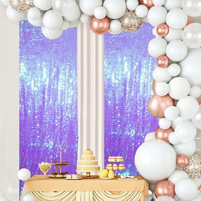 JYFLZQ Lavender Payette Sequin Backdrop Curtains 8ft x 8ft Glitter Shimmer Purple Sequin Background Photo Booth Backdrops for Girls Birthday Parties
