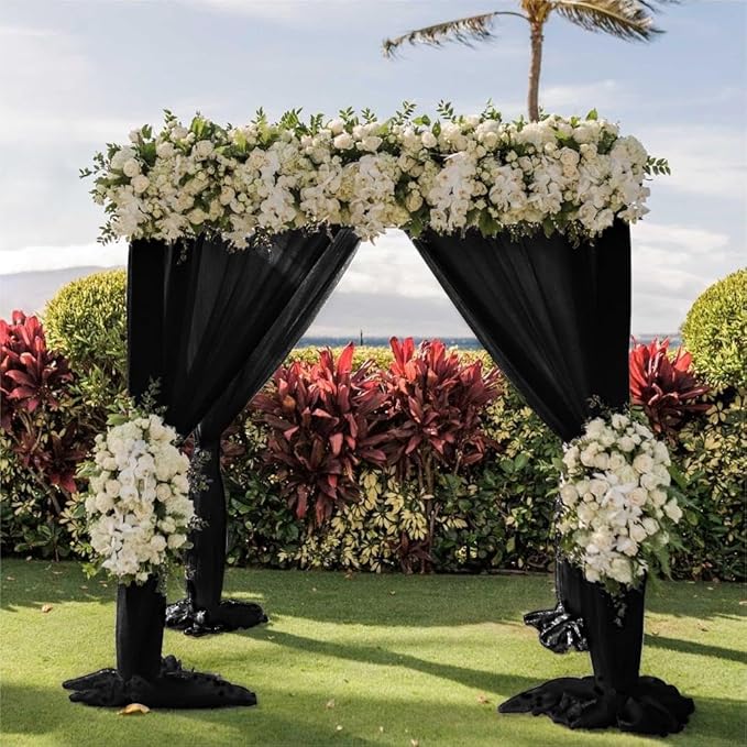 Wedding Arch Draping Fabric 1 Panel 30'' x 18FT Black Sheer Chiffon Arch Drapery for Photo Booth Bridal Shower Baby Shower Church Decor Newborn Photography Christening Outdoor Party