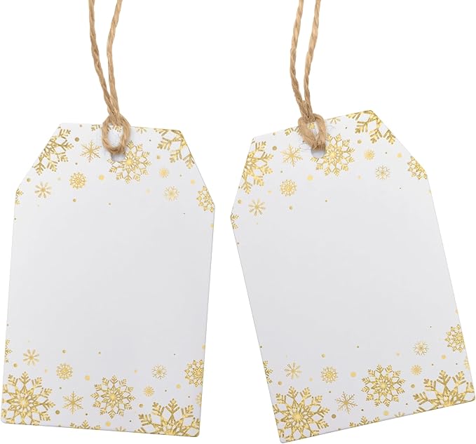 100Pcs Golden Snowflakes Gift Tags with String Attached Gift Tags for Presents Personalized White Paper Gift Labels for Birthday Party Wedding Christmas Favor Gift Wrap