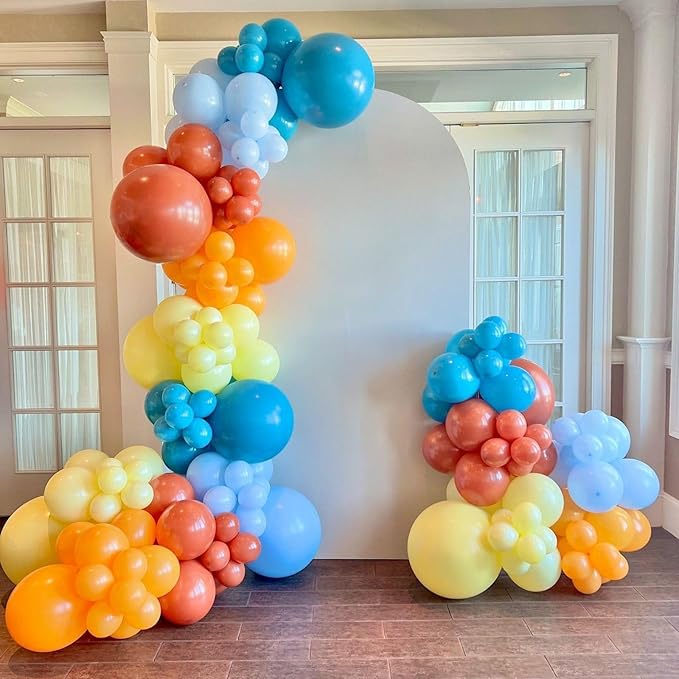 Blue Orange Yellow Balloons, 52 PCS 12 Inch Dark Blue Light Blue Orange Yellow Latex Balloons, Colorful Birthday Balloons for Boy Girls Themed Birthday Party Baby Showers Party Decoration