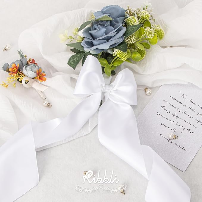 Ribbli White Double Faced Satin Ribbon, 3” x Continuous 10 Yards,Use for Bows Bouquet,Gift Wrapping,Floral Arrangement,Wedding Decoration
