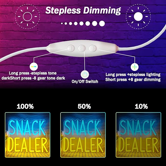 Snack Dealer Neon Sign Snack Bar Led Neon Sign for Wall Decor Dimmable Snacks Neon Light USB Powered Snacks Neon Light Sign for Party Decor